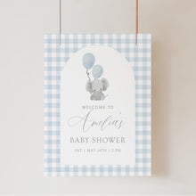 Load image into Gallery viewer, 2031 Blue Elephant Boys baby shower welcome sign template, digital download
