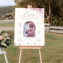 Load image into Gallery viewer, 0319 Pink Snowflakes Winter Onederland Milestone Sign - Printable 1st Birthday Stats Template - Digital Download
