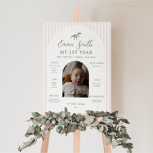 Load image into Gallery viewer, 0323 Pink tutu t-rex Editable Birthday Milestone Board | dinosaur birthday for girl | Digital Download Decor
