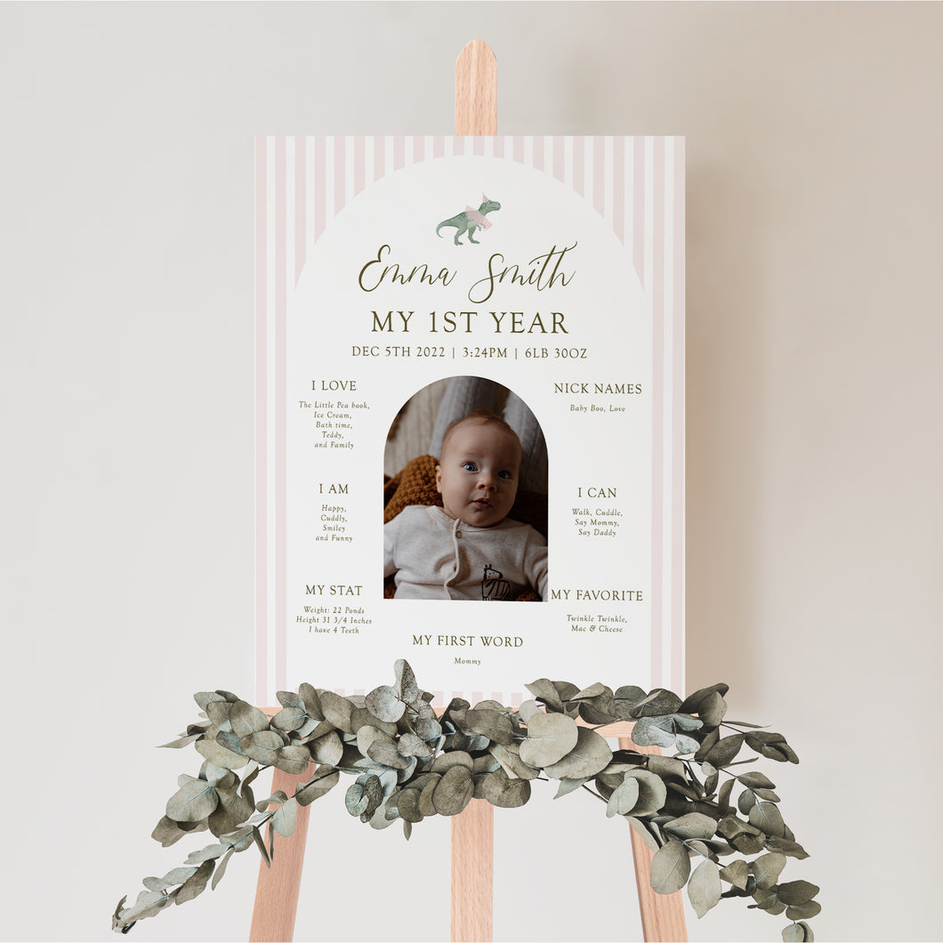 0323 Pink tutu t-rex Editable Birthday Milestone Board | dinosaur birthday for girl | Digital Download Decor