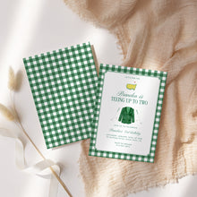 Load image into Gallery viewer, 0329 Golf 2nd Birthday Invitation, Teeing Up To Two, Green Gingham (Digital Download)
