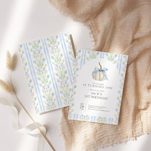 Load image into Gallery viewer, 0316 blue ivory pumpkin birthday invitation tempmlate
