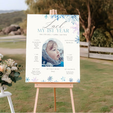 Load image into Gallery viewer, 0319 Blue Snowflakes Winter Onederland Milestone Sign - Printable 1st Birthday Stats Template - Digital Download
