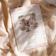 Load image into Gallery viewer, Baby Is Brewing Baby Shower Invitation, Pink Floral Cafe Editable Template Corjl 2044
