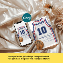 Load image into Gallery viewer, Basketball Jersey 10th Birthday Invitation, Sports Game Day Bday Party Invite, Editable Template 0333
