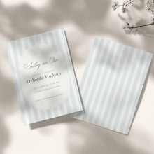 Load image into Gallery viewer, 0307 blue stipe birthday invitation
