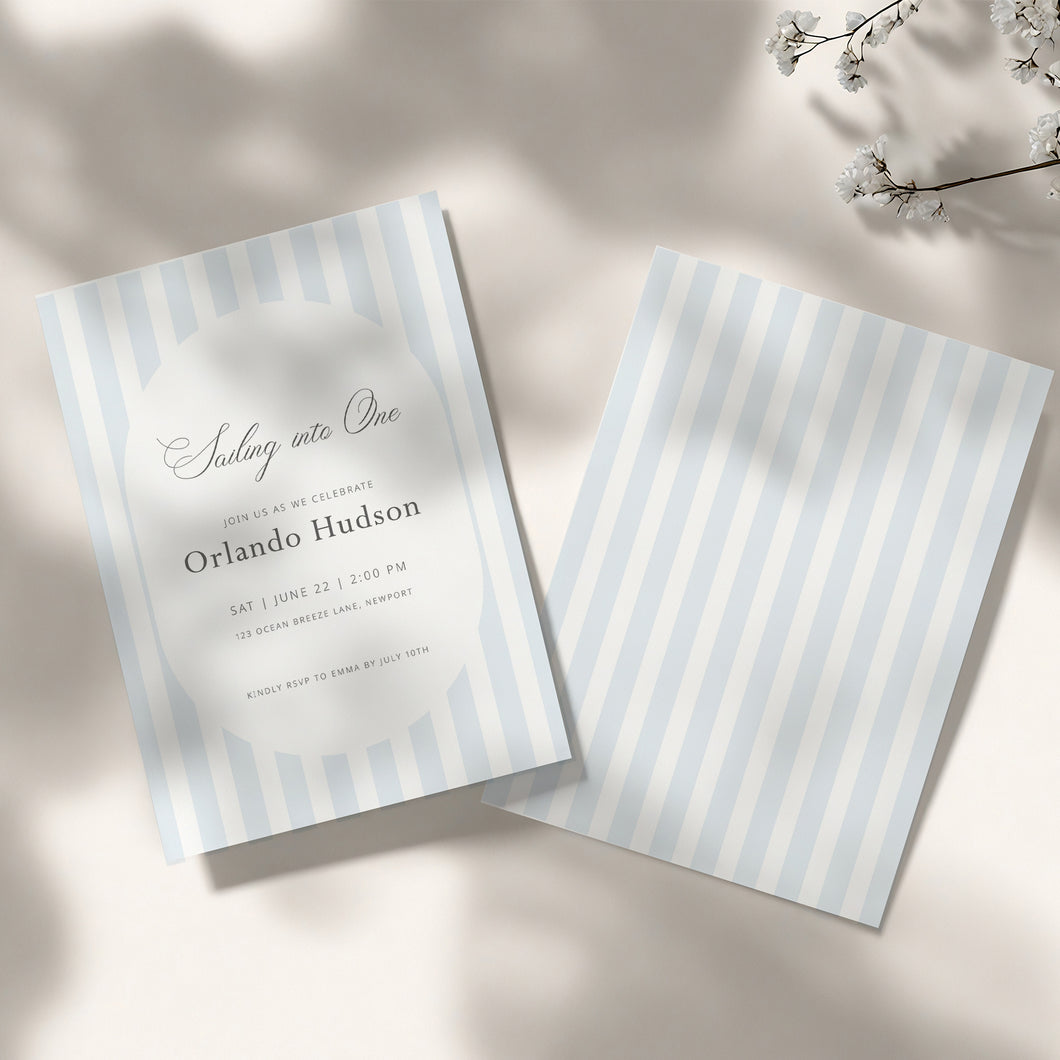0307 blue stipe birthday invitation