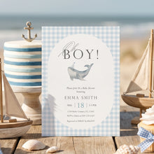 Load image into Gallery viewer, Boy Whale Watercolor Baby Shower Invitation, Elegant Editable Template 2045
