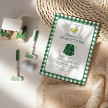 Load image into Gallery viewer, 0329 Golf 2nd Birthday Invitation, Teeing Up To Two, Green Gingham (Digital Download)
