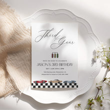 Load image into Gallery viewer, Third Gear Race Car 3rd Birthday Party Invitation For boy Editable Template 0330
