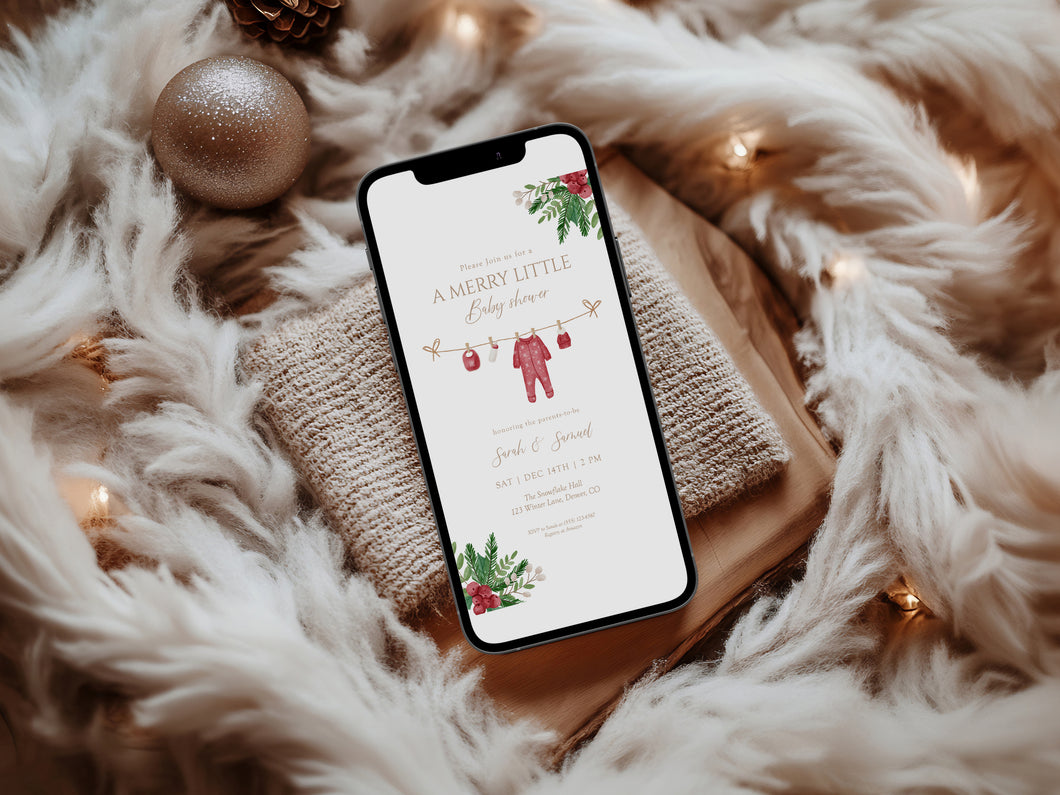 2029 Winter Christmas Baby Shower Invitation: Editable Holiday Invite (Digital Download)