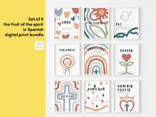 Load image into Gallery viewer, Boho set of 9 fruit of the spirit art prints in Spanish  07-231
