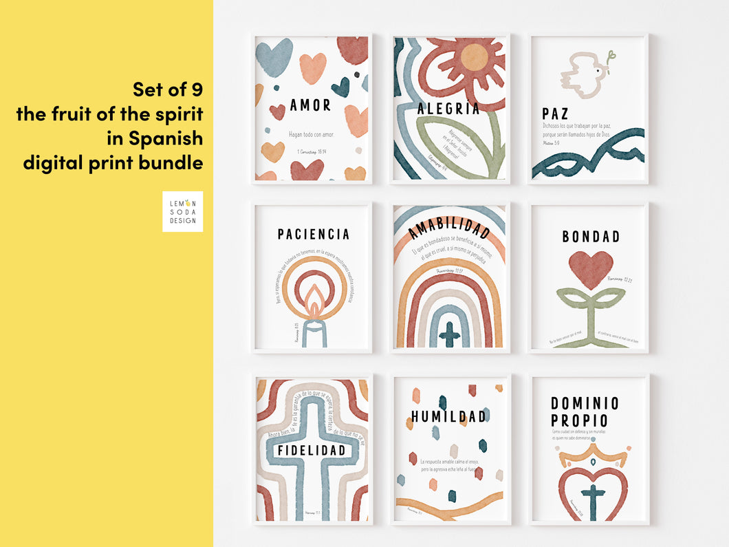 Boho set of 9 fruit of the spirit art prints in Spanish  07-231
