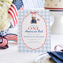 Load image into Gallery viewer, All American Girl 1st Birthday Invitation, 4th of July Patriotic Summer Party Template 0341
