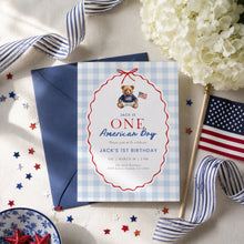 Load image into Gallery viewer, All American Boy 1st Birthday Invitation, 4th of July Patriotic Summer Party Template 0341
