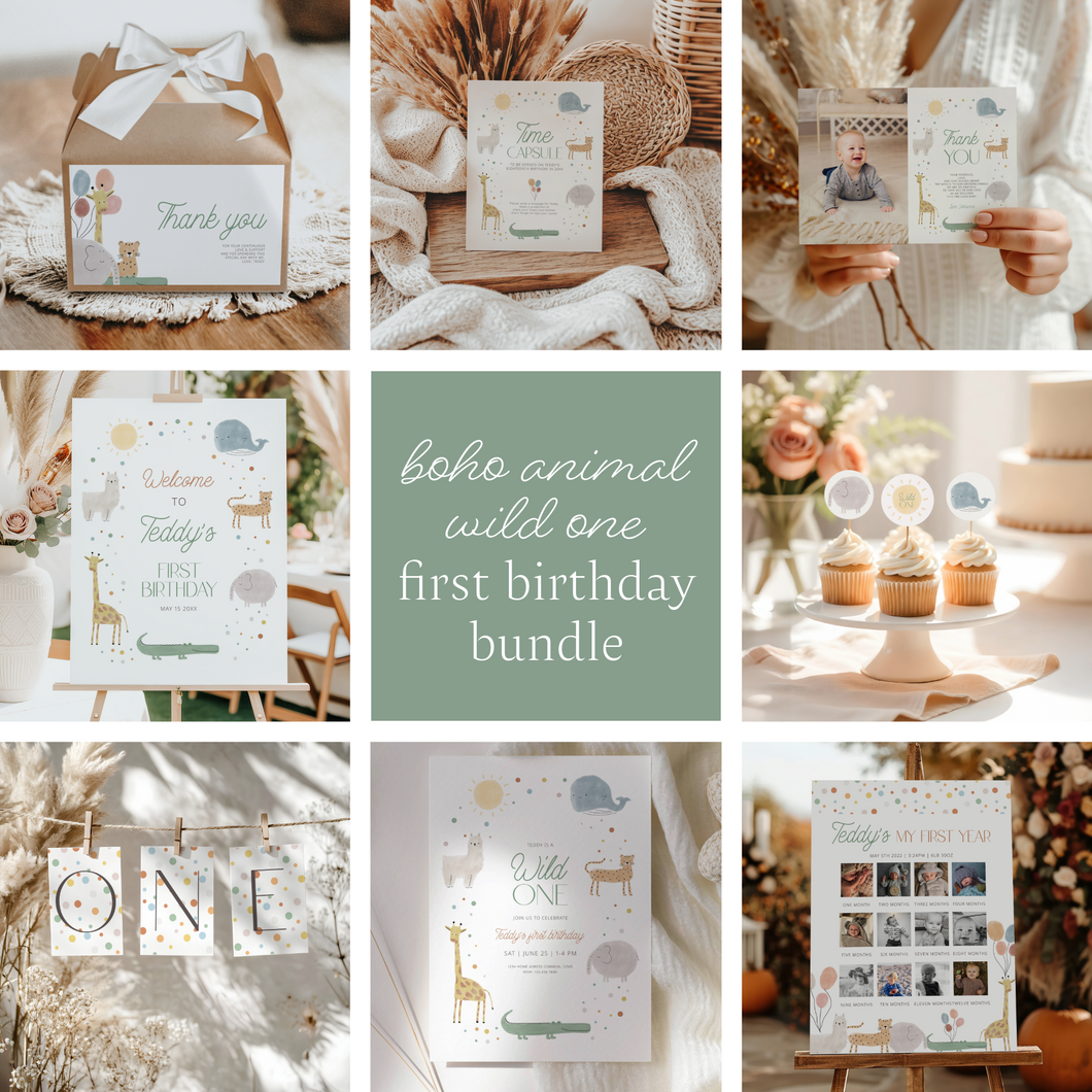 Boho Wild One First Birthday Invitation bundle 0306