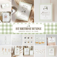 Load image into Gallery viewer, Hole in One 1st Birthday Bundle, Sage Green Golf Party Decor Template Set 0311
