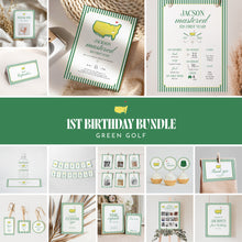 Load image into Gallery viewer, Green Golf 1st Year Birthday Invitation Bundle For Boys 0313
