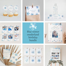 Load image into Gallery viewer, 0319 Blue Snowflake Winter Wonderland 1st Birthday Template Bundle (Digital Download)
