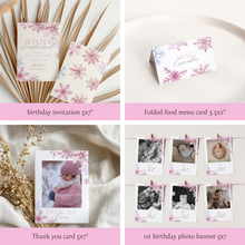 Load image into Gallery viewer, 0319 Pink Snowflake Winter Wonderland 1st Birthday Template Bundle (Digital Download)
