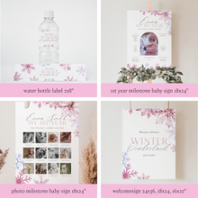 Load image into Gallery viewer, 0319 Pink Snowflake Winter Wonderland 1st Birthday Template Bundle (Digital Download)
