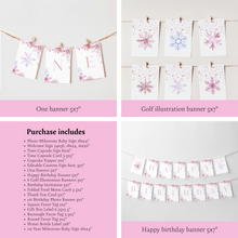 Load image into Gallery viewer, 0319 Pink Snowflake Winter Wonderland 1st Birthday Template Bundle (Digital Download)
