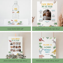 Load image into Gallery viewer, 0323 Dino One a Saurus 1st Birthday Template Bundle - Editable Jungle Party Digital Download
