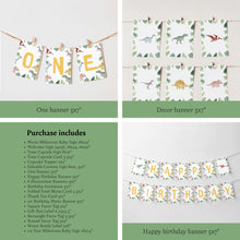 Load image into Gallery viewer, 0323 Dino One a Saurus 1st Birthday Template Bundle - Editable Jungle Party Digital Download
