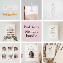 Load image into Gallery viewer, 0323 Pink T-Rex 1st Birthday Party Template Bundle (Digital Download)
