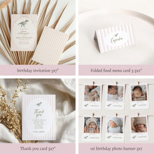 Load image into Gallery viewer, 0323 Pink T-Rex 1st Birthday Party Template Bundle (Digital Download)
