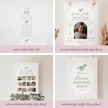 Load image into Gallery viewer, 0323 Pink T-Rex 1st Birthday Party Template Bundle (Digital Download)
