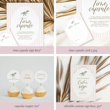 Load image into Gallery viewer, 0323 Pink T-Rex 1st Birthday Party Template Bundle (Digital Download)

