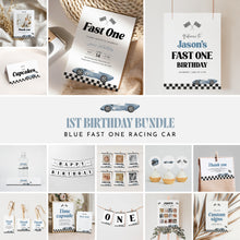 Load image into Gallery viewer, Fast One Race Car 1st Birthday Party Template Bundle for Boys 0330
