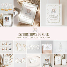 Load image into Gallery viewer, pink princess 1st birthday bundle once upon a time party template 0332
