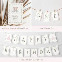 Load image into Gallery viewer, pink princess 1st birthday bundle once upon a time party template 0332
