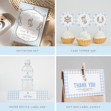 Load image into Gallery viewer, Blue Gingham First Rodeo 1st Birthday Party Bundle Boy Cowboy Western Decorations Editable Set 0336
