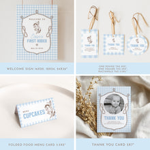Load image into Gallery viewer, Blue Gingham First Rodeo 1st Birthday Party Bundle Boy Cowboy Western Decorations Editable Set 0336
