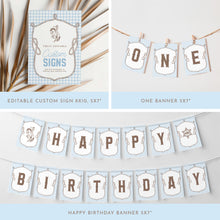 Load image into Gallery viewer, Blue Gingham First Rodeo 1st Birthday Party Bundle Boy Cowboy Western Decorations Editable Set 0336
