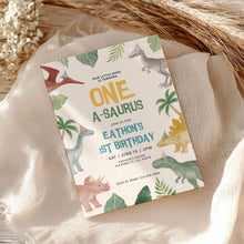 Load image into Gallery viewer, 0323 Dinosaur One-a-Saurus 1st Birthday Invitation, Printable Dinosaur Editable invite template, digital download
