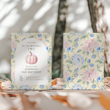 Load image into Gallery viewer, 0316 pink pumpkin birthday invitation template
