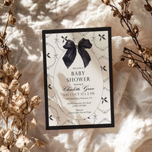 Load image into Gallery viewer, 2021 black bow baby shower invitation
