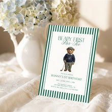 Load image into Gallery viewer, 0329 beary first teddy bear golf 1st birthday invitation, digital download, Corjl template
