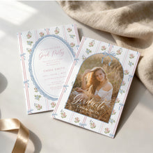 Load image into Gallery viewer, Graduation Party Invitation Photo Announcement Floral Bow Preppy Editable Template 0808
