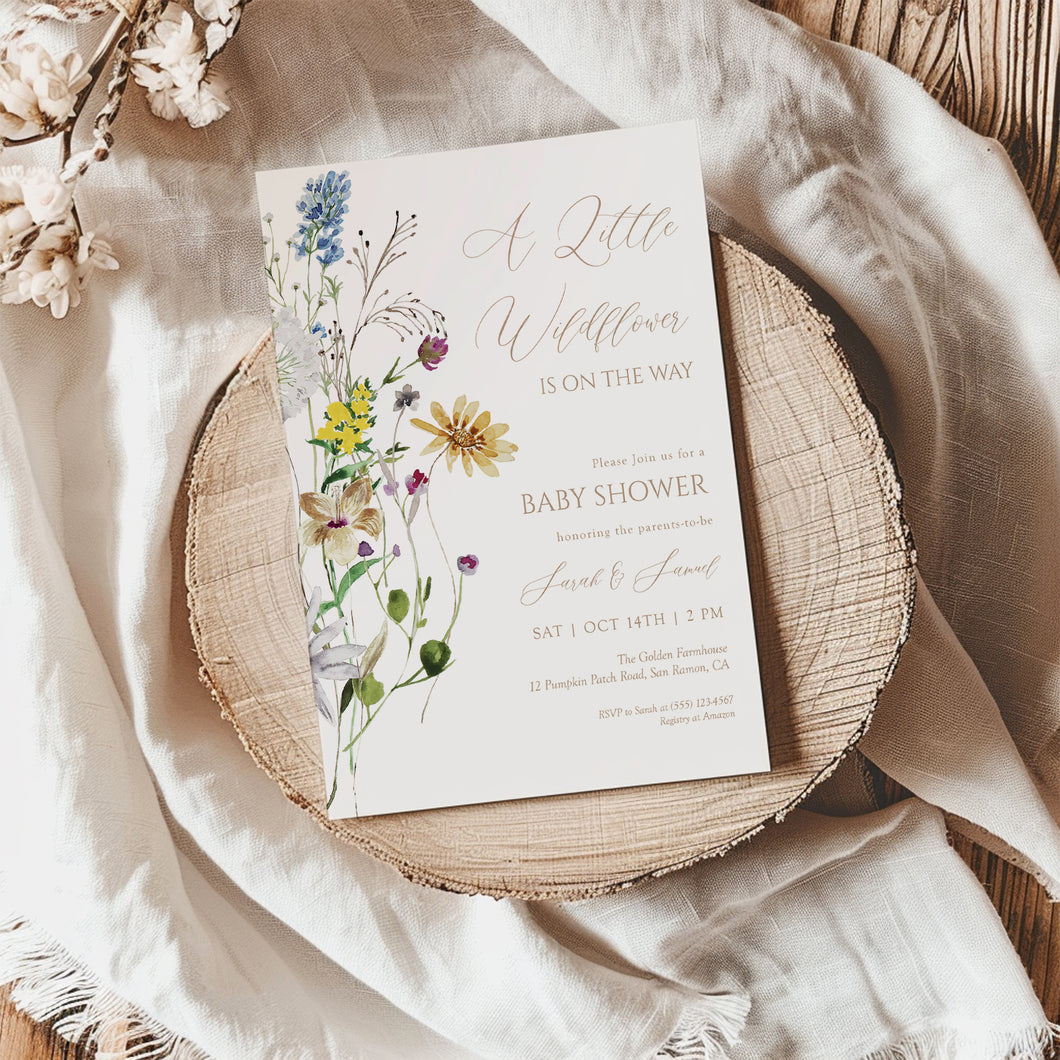 2025 little wild flower baby shower invitation template