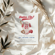 Load image into Gallery viewer, 0314 red batter up birthday invitation template
