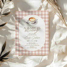 Load image into Gallery viewer, 2023 gingham a baby is brewing invite template
