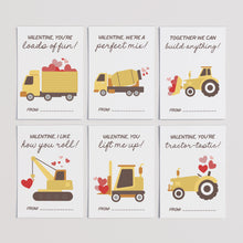 Load image into Gallery viewer, Printable Construction Vehicle Valentine’s Day Cards for Kids, Instant Download, Classroom Party Cards 0803
