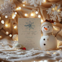 Load image into Gallery viewer, 2024 blue little snowflake is on the way winter wonderland invitation template
