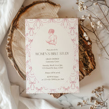 Load image into Gallery viewer, Women Bible Study Invitation Template Pink Bow Editable Church Event Corjl 0807
