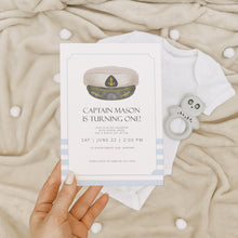 Load image into Gallery viewer, 0307 captain cap birthday invitation
